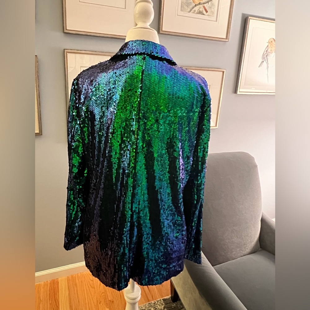 Sparkly and fun mermaid green and blue sequin blazer. Size XL - Picture 3 of 4